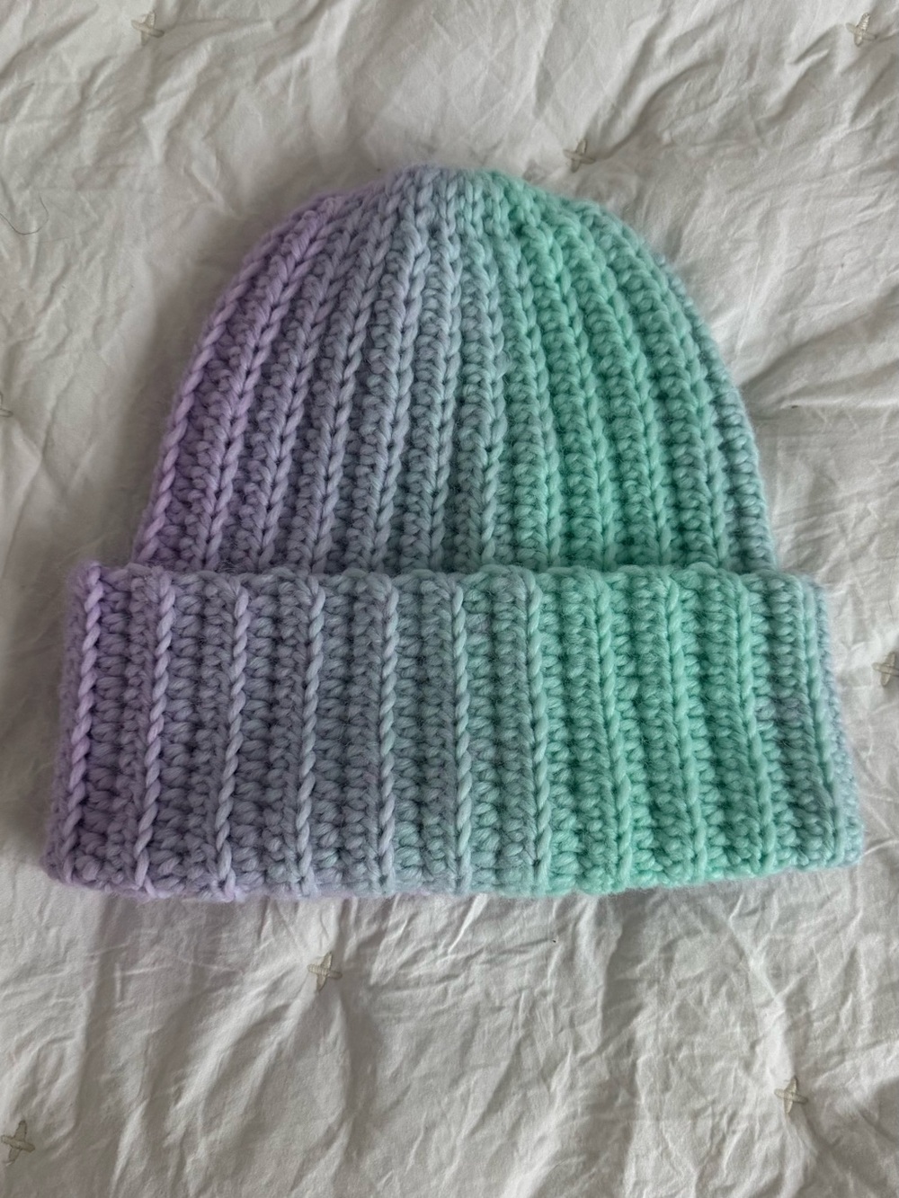 Handmade Ombre Crochet Beanie in Lavender to Mint